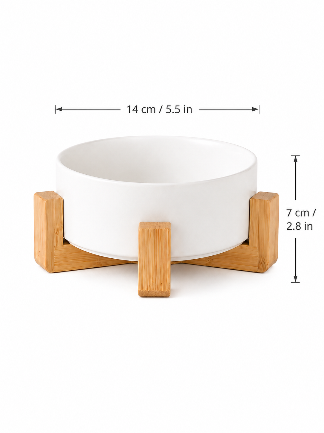 White Ceramic Pet Bowl with Bamboo Stand