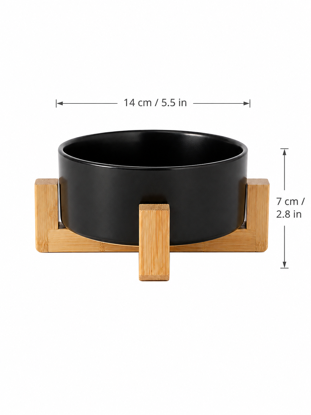 Black Ceramic Pet Bowl with Bamboo Stand