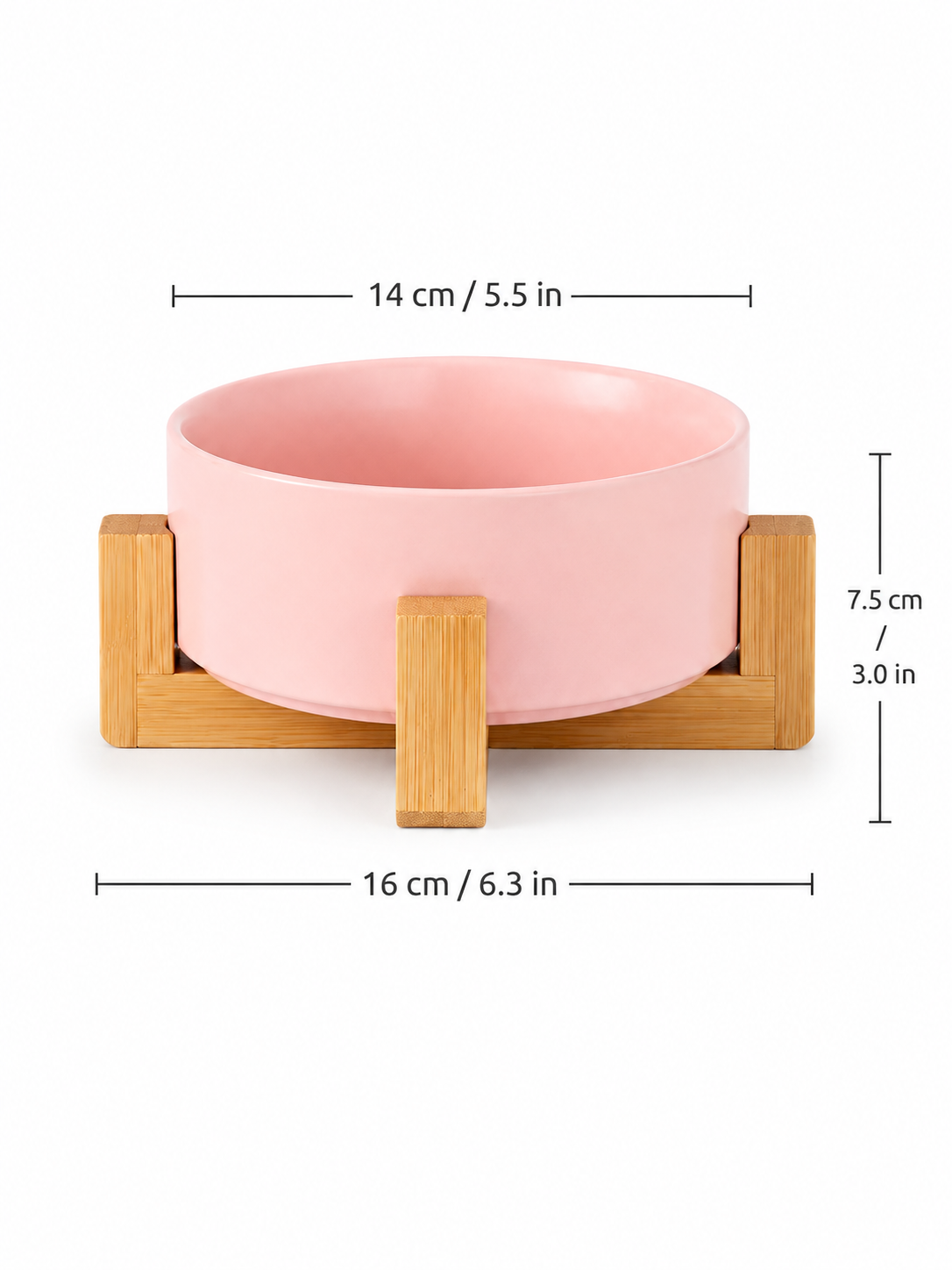 Pink Ceramic Pet Bowl with Bamboo Stand