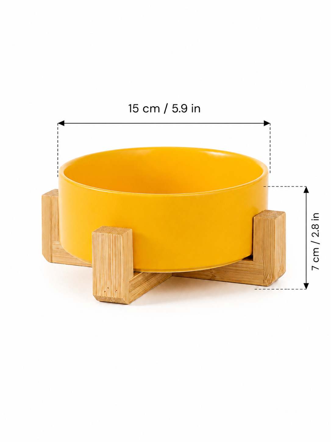 Orange Ceramic Pet Bowl with Bamboo Stand