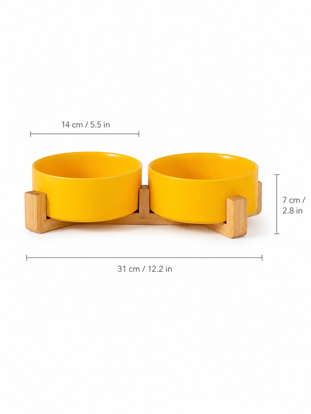 Orange Ceramic Pet Bowl with Bamboo Stand