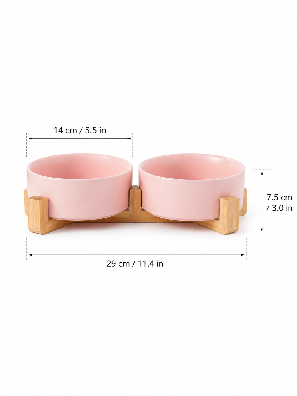 Pink Ceramic Pet Bowl with Bamboo Stand