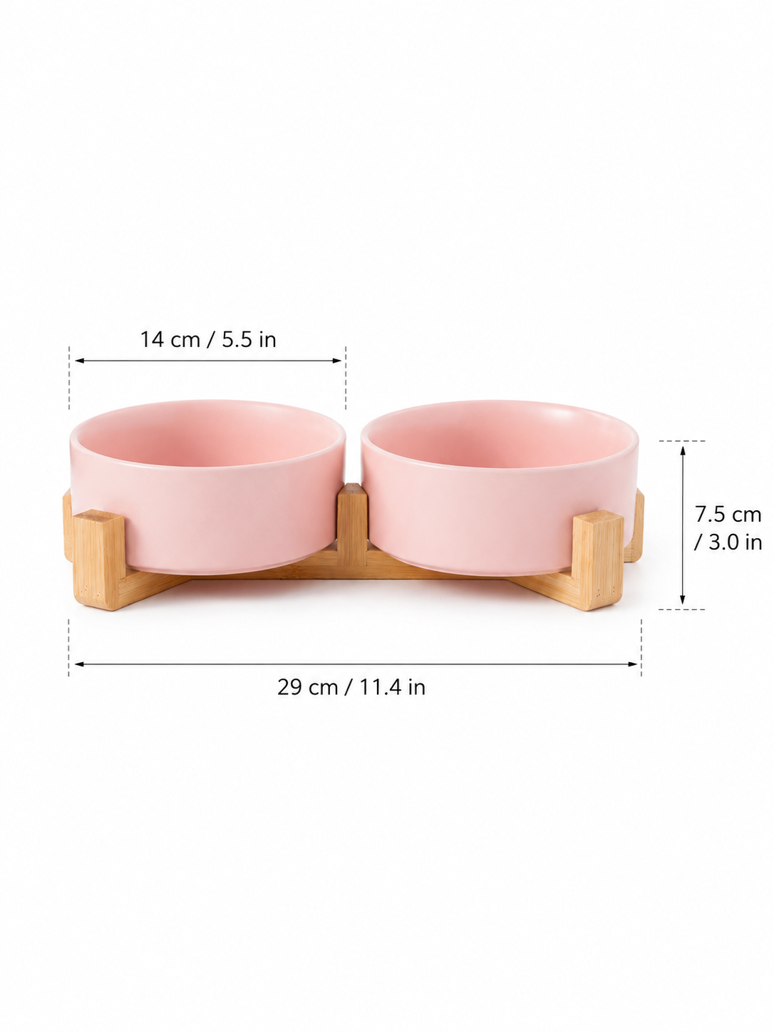 Pink Ceramic Pet Bowl with Bamboo Stand
