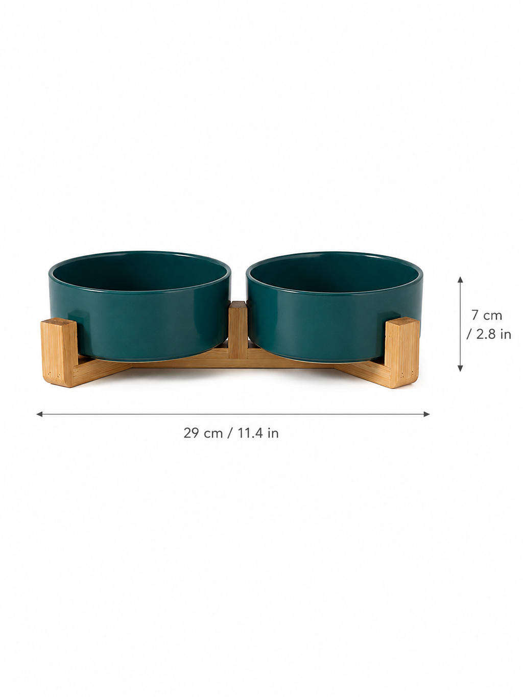 Dark Green Ceramic Pet Bowl with Bamboo Stand