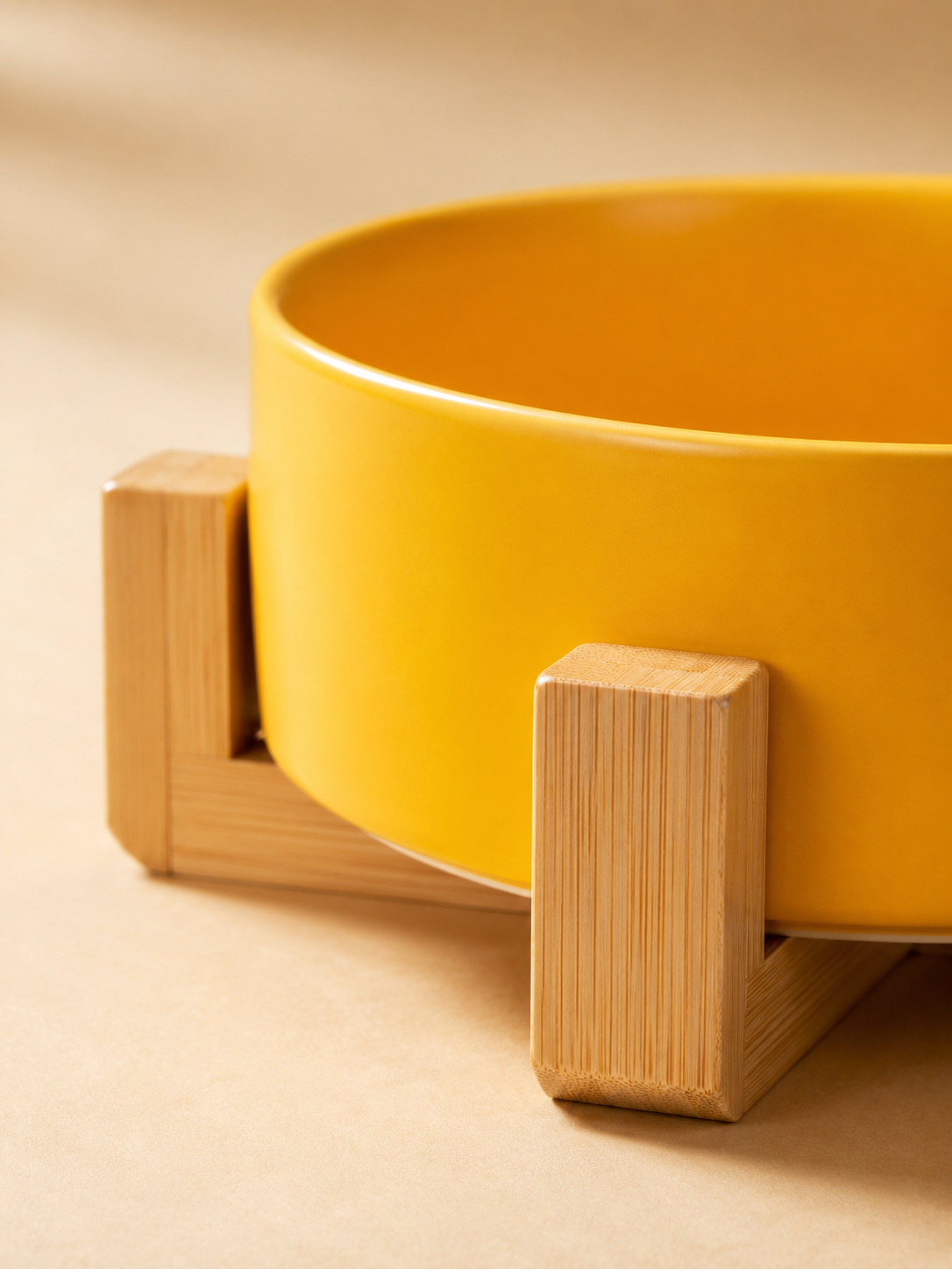 Orange Ceramic Pet Bowl with Bamboo Stand
