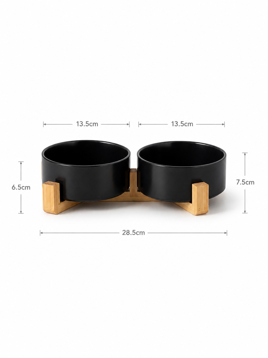 Black Ceramic Pet Bowl with Bamboo Stand