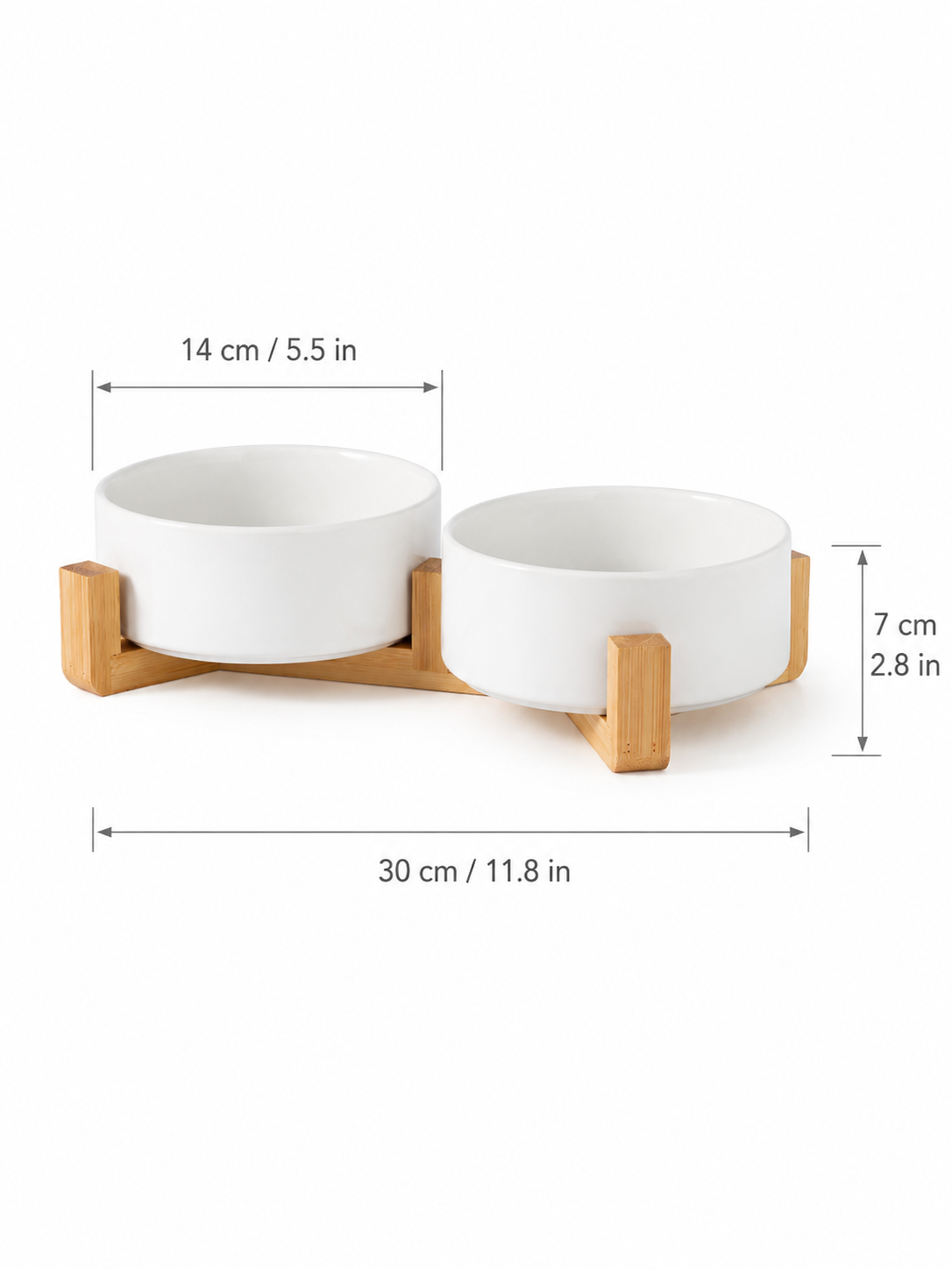 White Ceramic Pet Bowl with Bamboo Stand